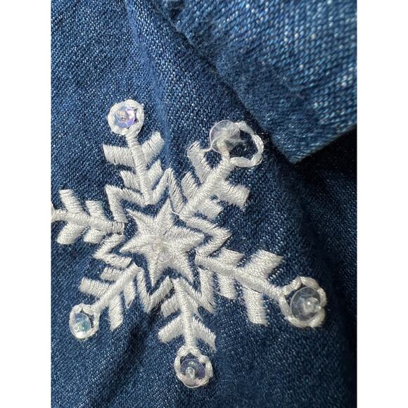 Fashion Bug size 30W Christmas button-up shirt denim teddy bears snow flakes - Picture 4 of 8